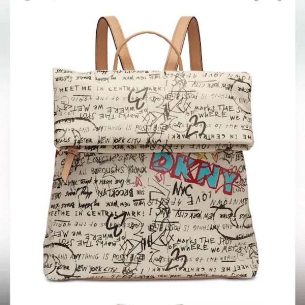 New DKNY Tilly Graffiti Fold Over Medium Size Backpack